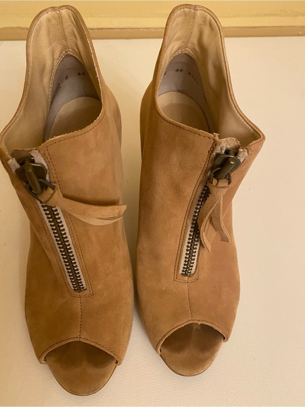 Paul Green Tan Suede Peep-Toe Zip Booties Size 7.5